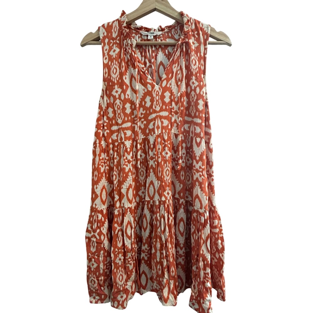 BB Dakota Steve Madden Orange Ikat Tiered Sleeveless Mini Dress Womens Small